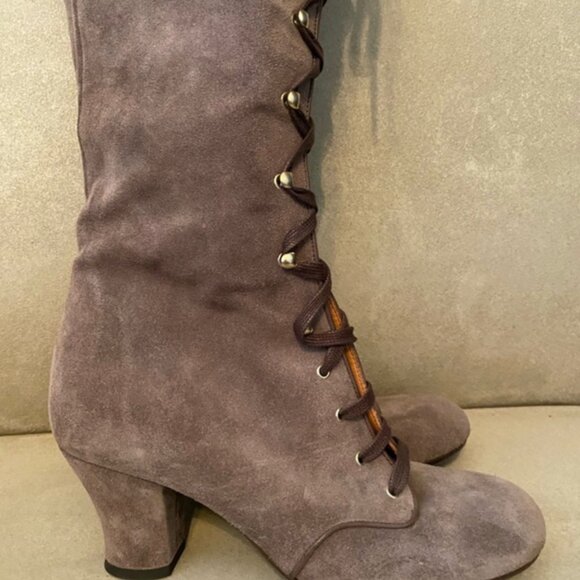 Chie Mihara QUECHU Suede Vintage Lace Up Knee High Rounded Toe Boots 7 - Picture 11 of 15